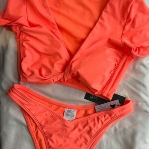 NWT Wild Fable Twist-Front Short Sleeve Bralette Top & V Cheeky Bikini XS